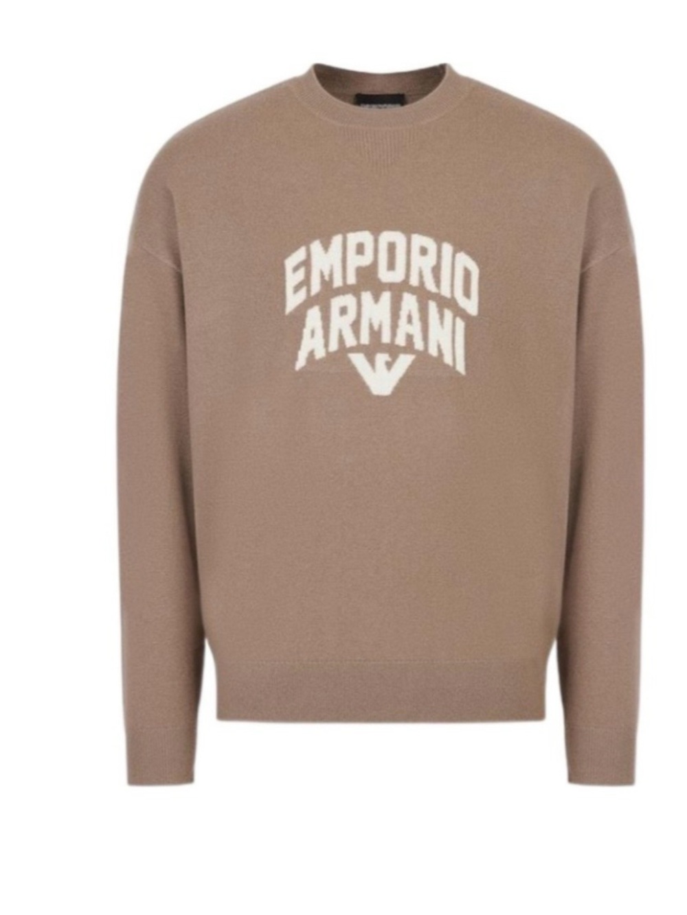 Emporio Armani Taupe Crewneck Sweater with White Logo